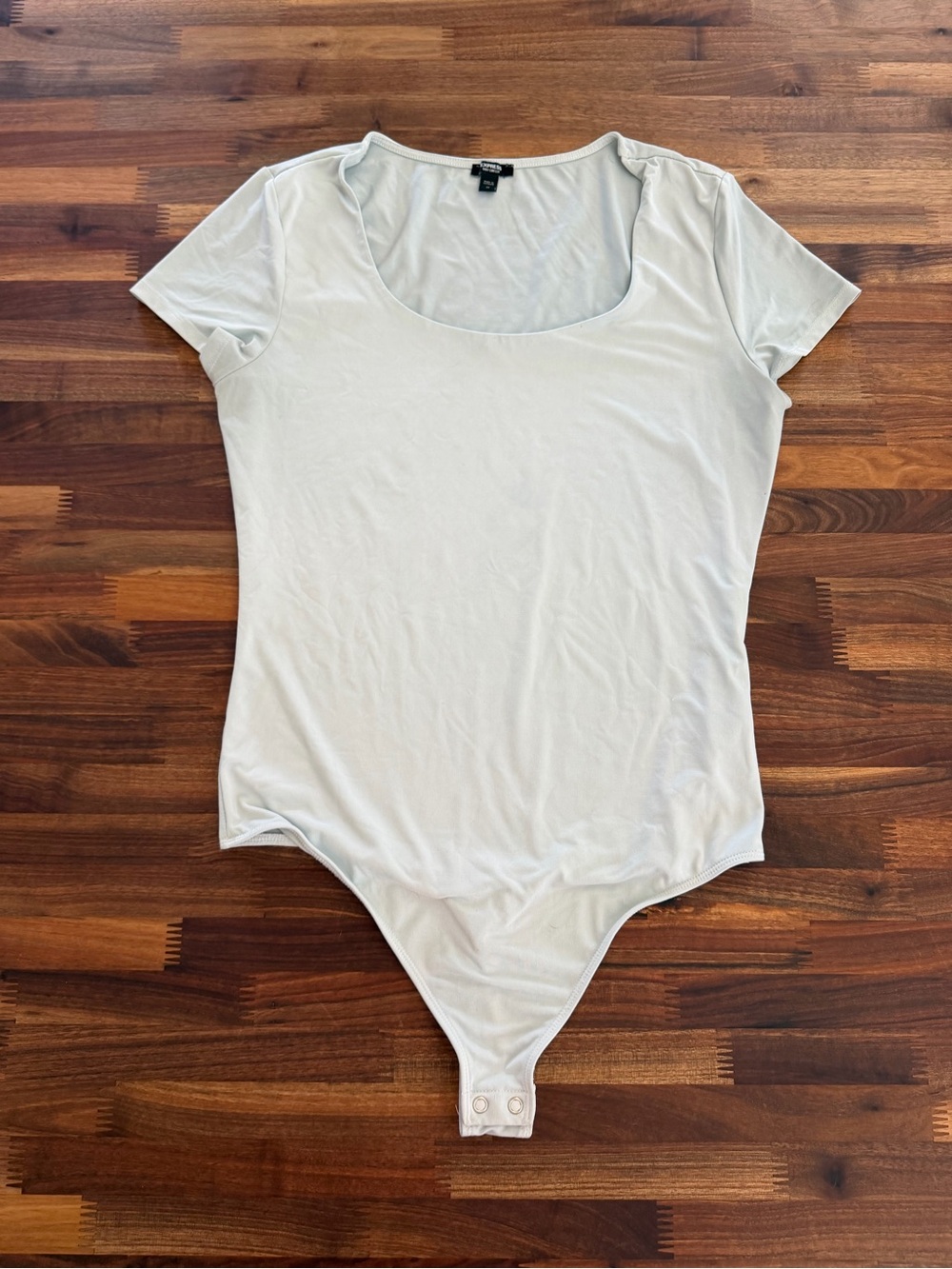 Express Light Blue Scoop Neck Short Sleeve Body contour Bodysuit